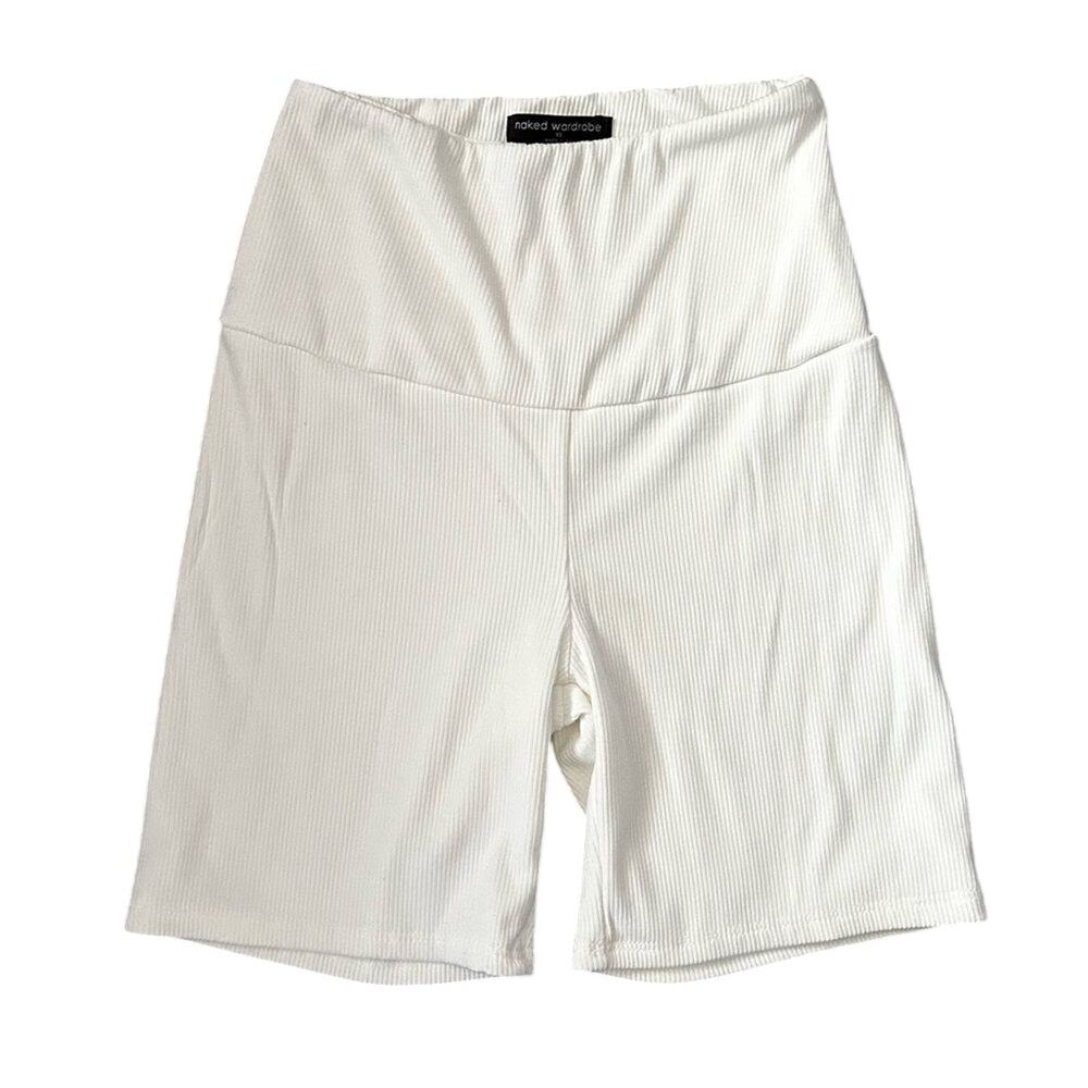 NWOT Naked Wardrobe White Ribbed Biker Shorts XS